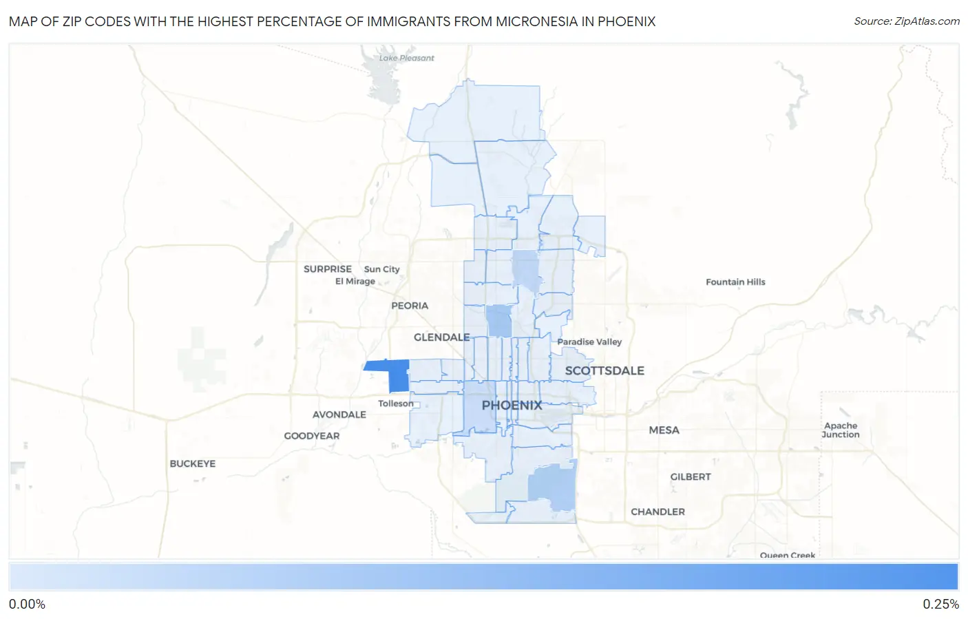 Zip Codes with the Highest Percentage of Immigrants from Micronesia in Phoenix Map