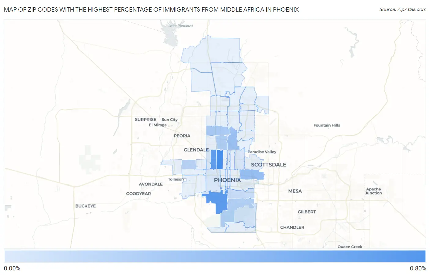 Zip Codes with the Highest Percentage of Immigrants from Middle Africa in Phoenix Map