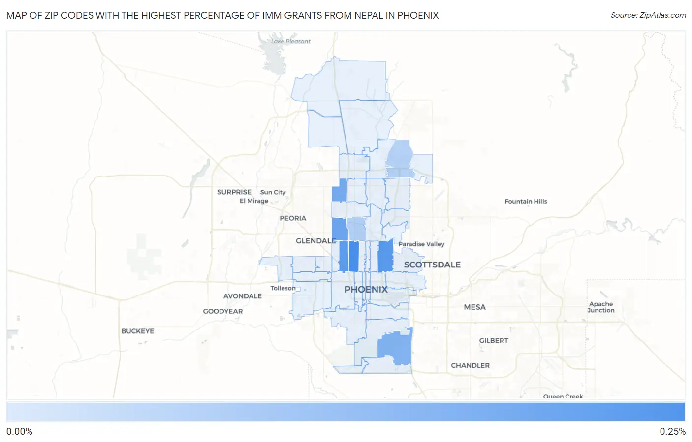 Zip Codes with the Highest Percentage of Immigrants from Nepal in Phoenix Map