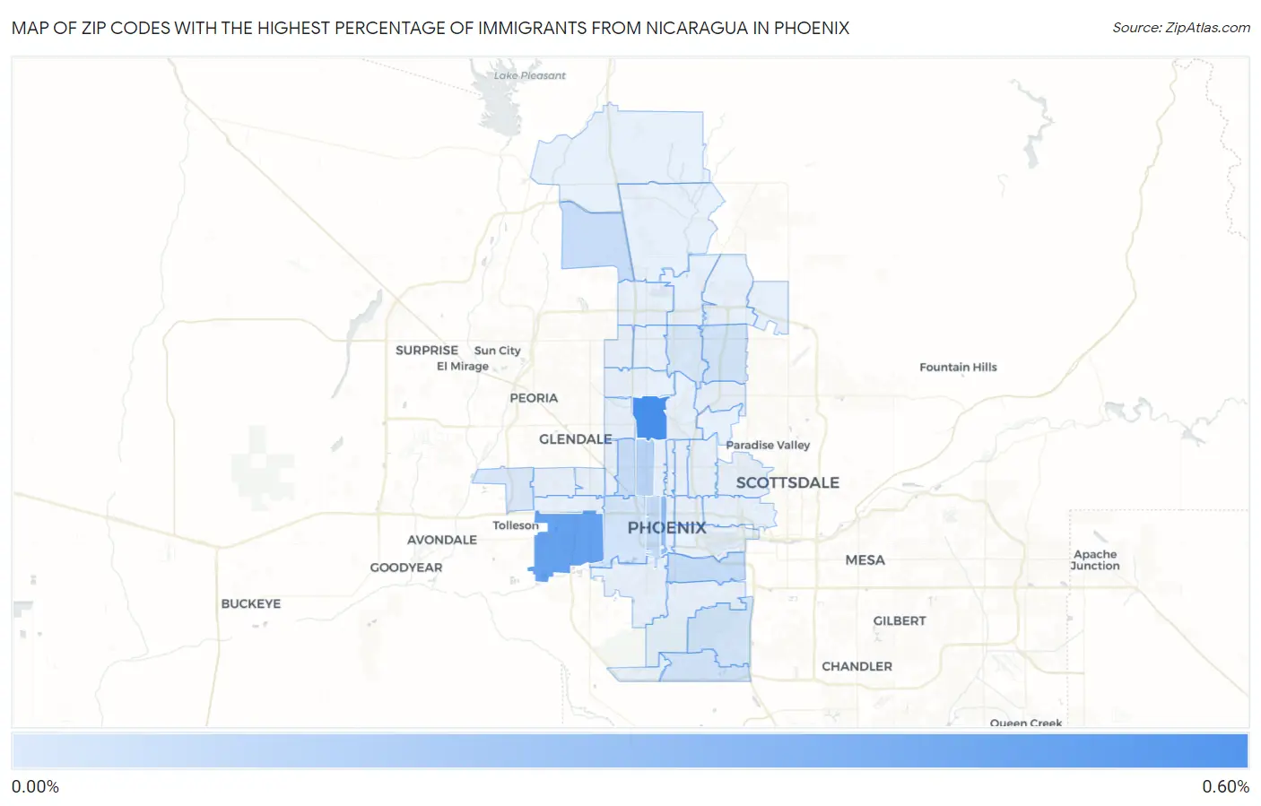 Zip Codes with the Highest Percentage of Immigrants from Nicaragua in Phoenix Map