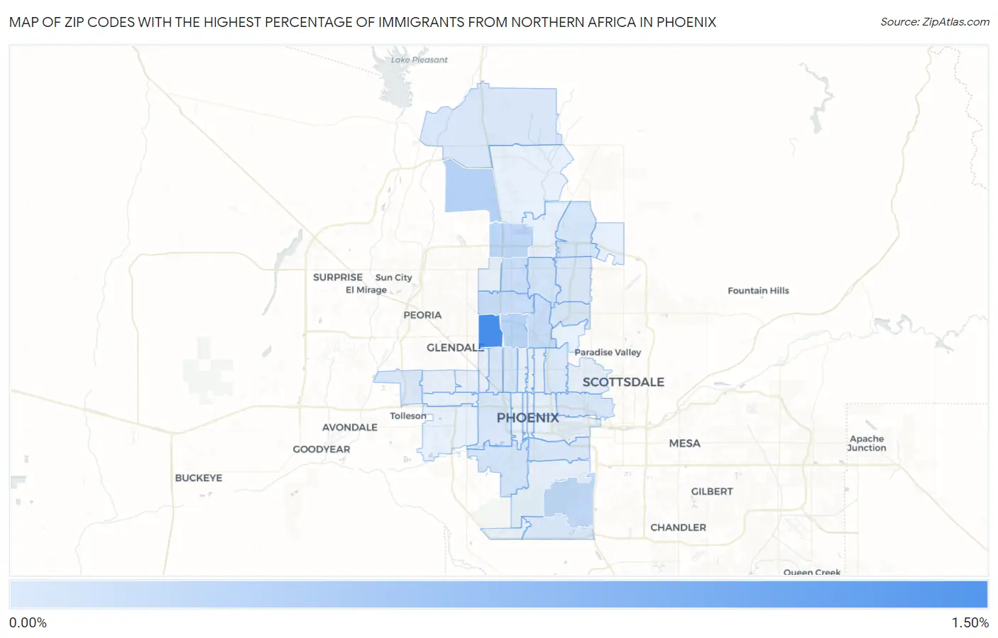 Zip Codes with the Highest Percentage of Immigrants from Northern Africa in Phoenix Map