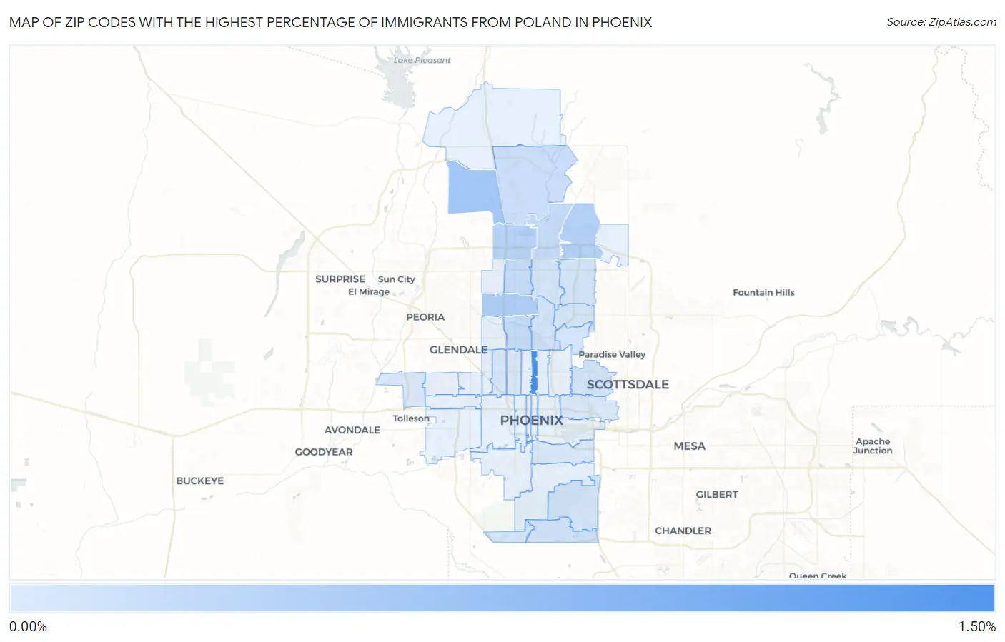 Zip Codes with the Highest Percentage of Immigrants from Poland in Phoenix Map