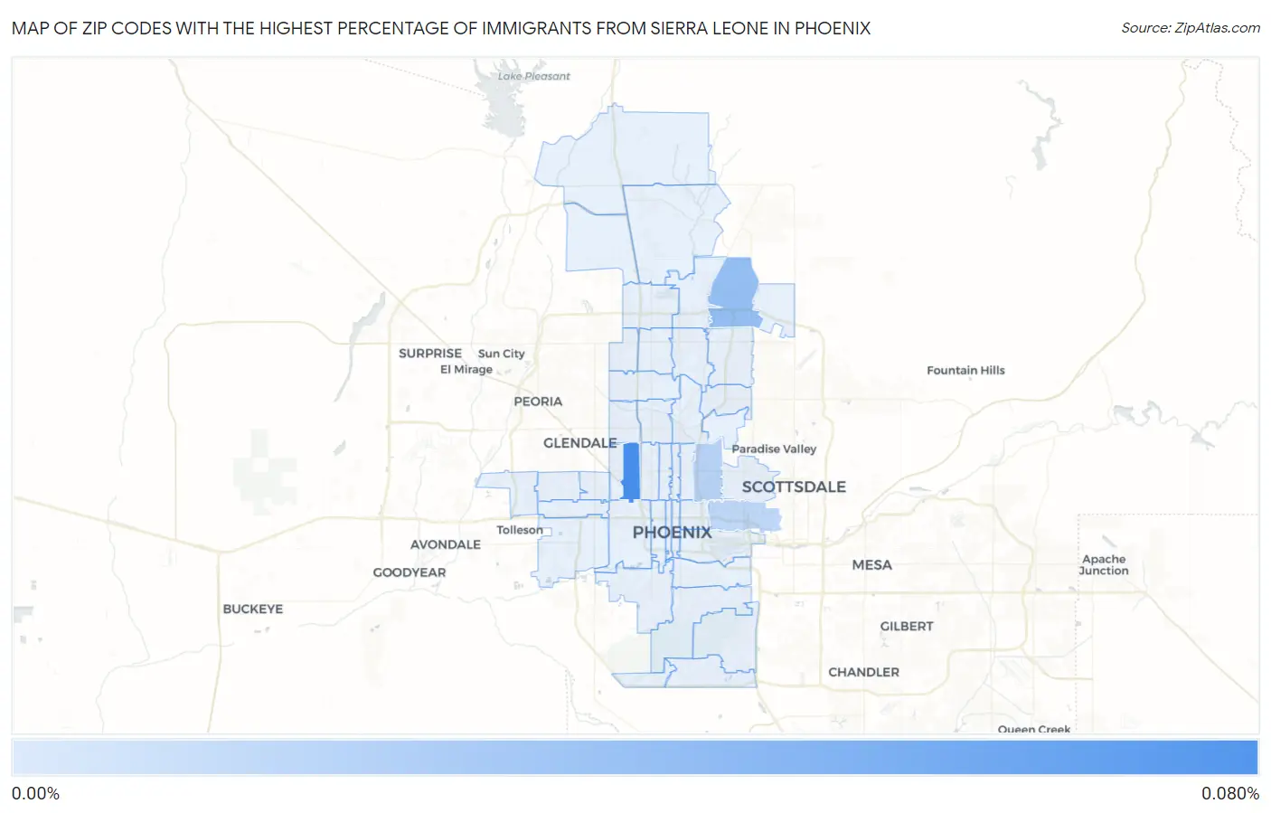 Zip Codes with the Highest Percentage of Immigrants from Sierra Leone in Phoenix Map