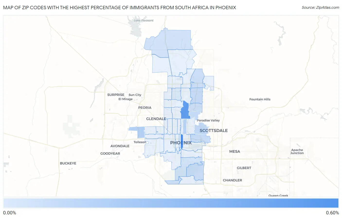 Zip Codes with the Highest Percentage of Immigrants from South Africa in Phoenix Map