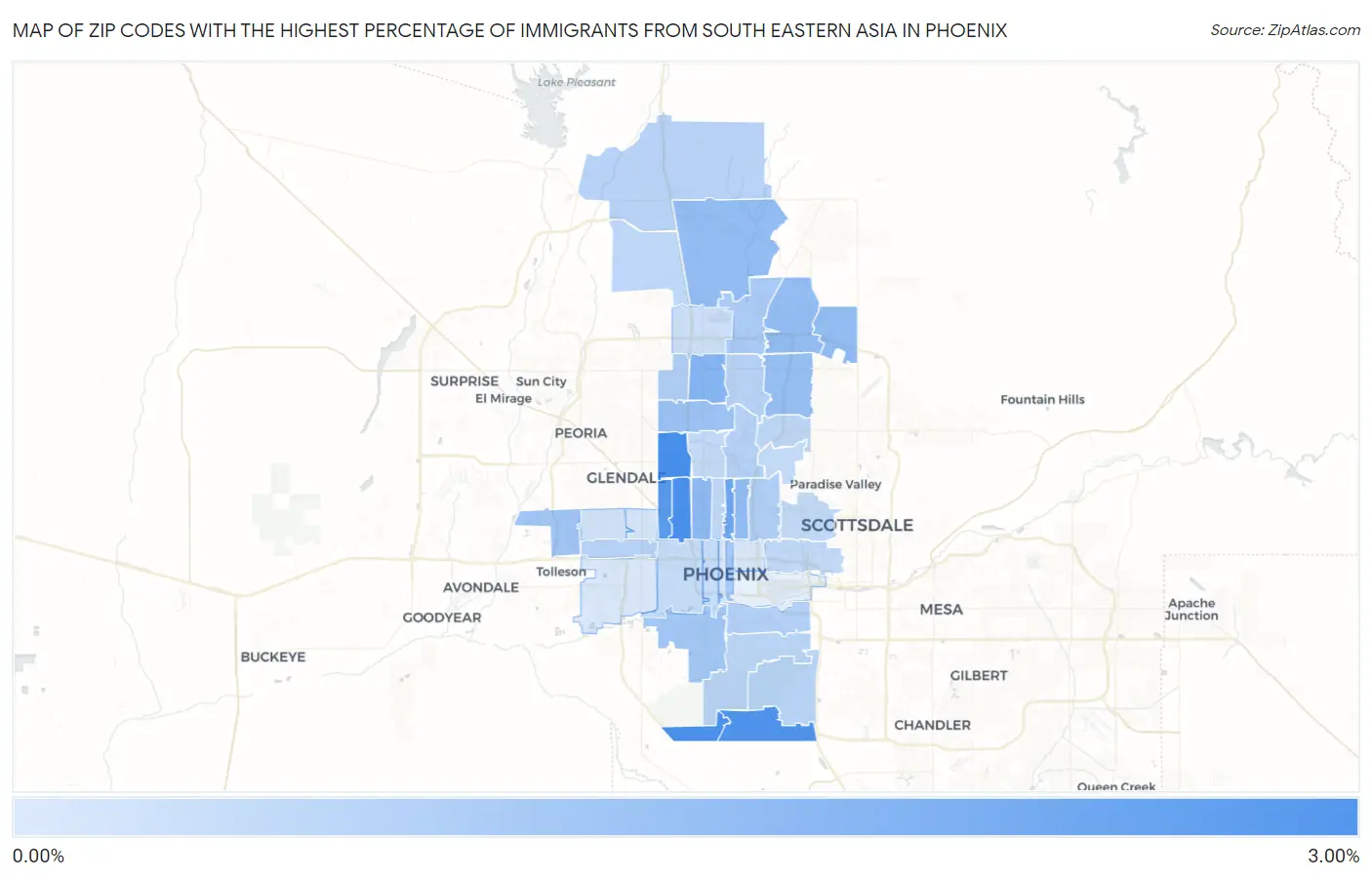 Zip Codes with the Highest Percentage of Immigrants from South Eastern Asia in Phoenix Map