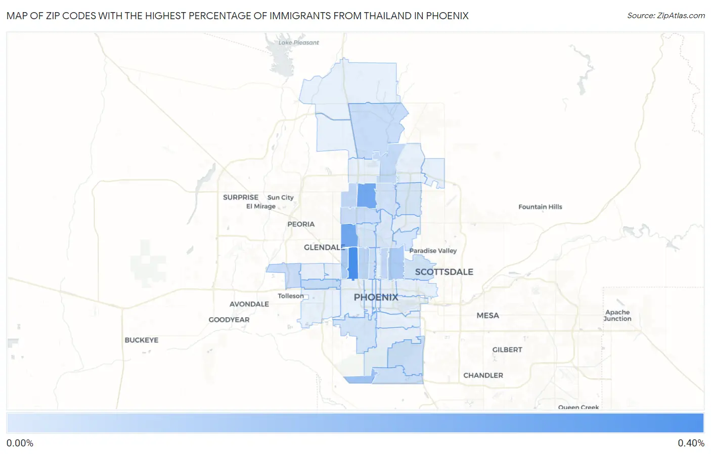 Zip Codes with the Highest Percentage of Immigrants from Thailand in Phoenix Map