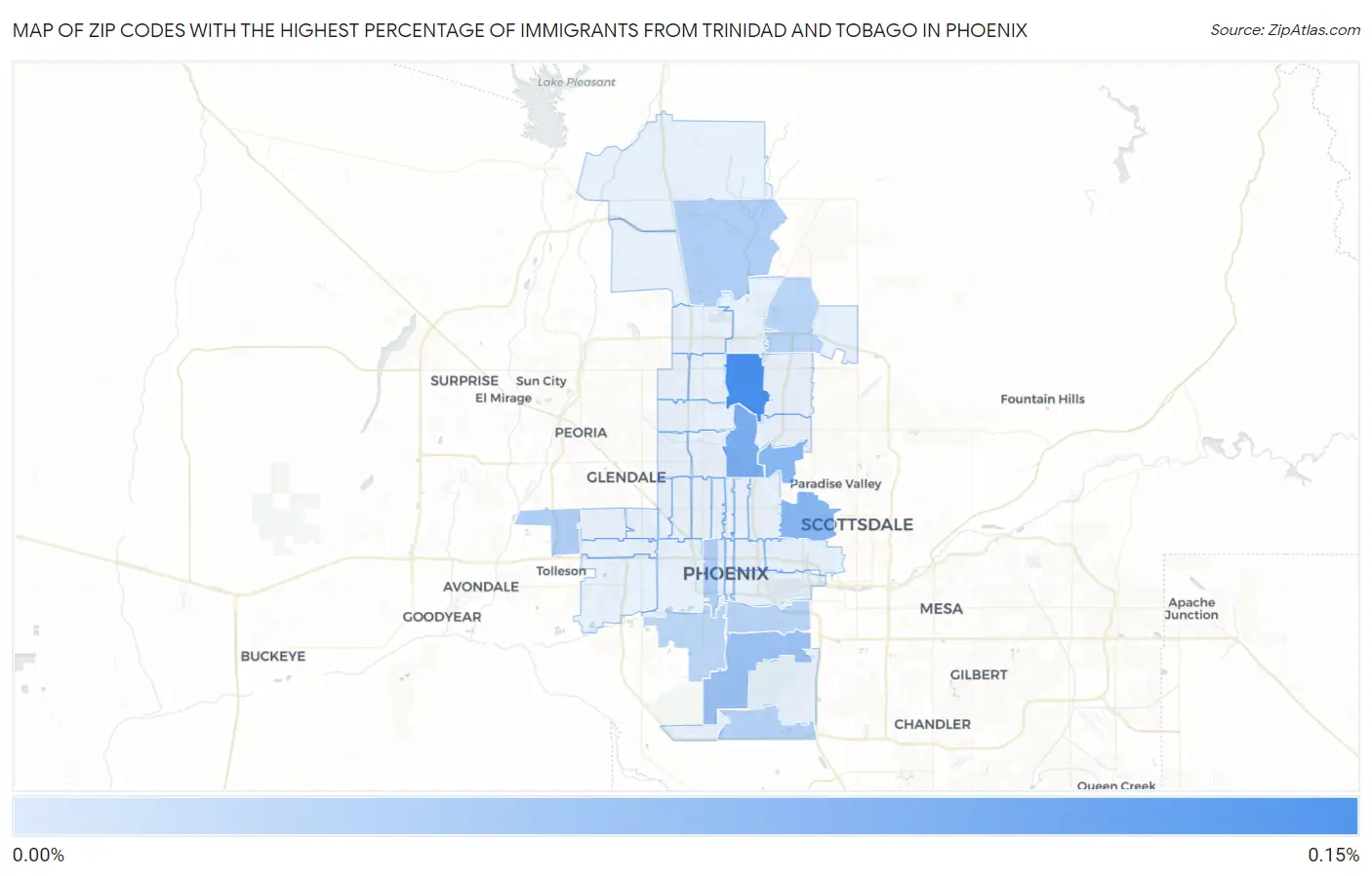 Zip Codes with the Highest Percentage of Immigrants from Trinidad and Tobago in Phoenix Map