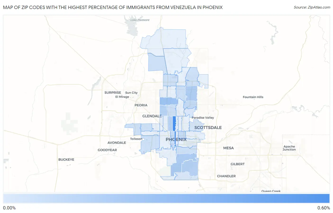 Zip Codes with the Highest Percentage of Immigrants from Venezuela in Phoenix Map