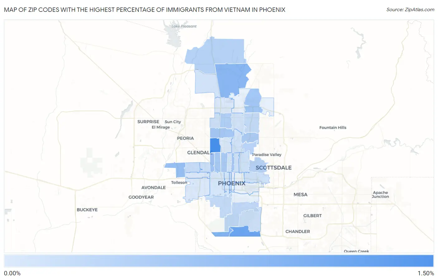 Zip Codes with the Highest Percentage of Immigrants from Vietnam in Phoenix Map