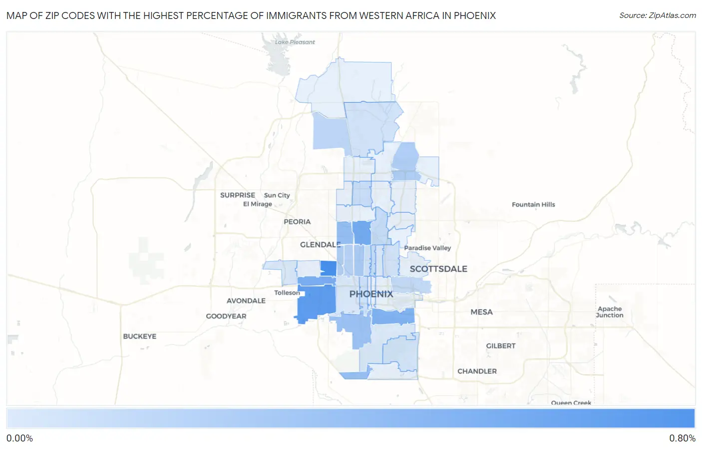Zip Codes with the Highest Percentage of Immigrants from Western Africa in Phoenix Map