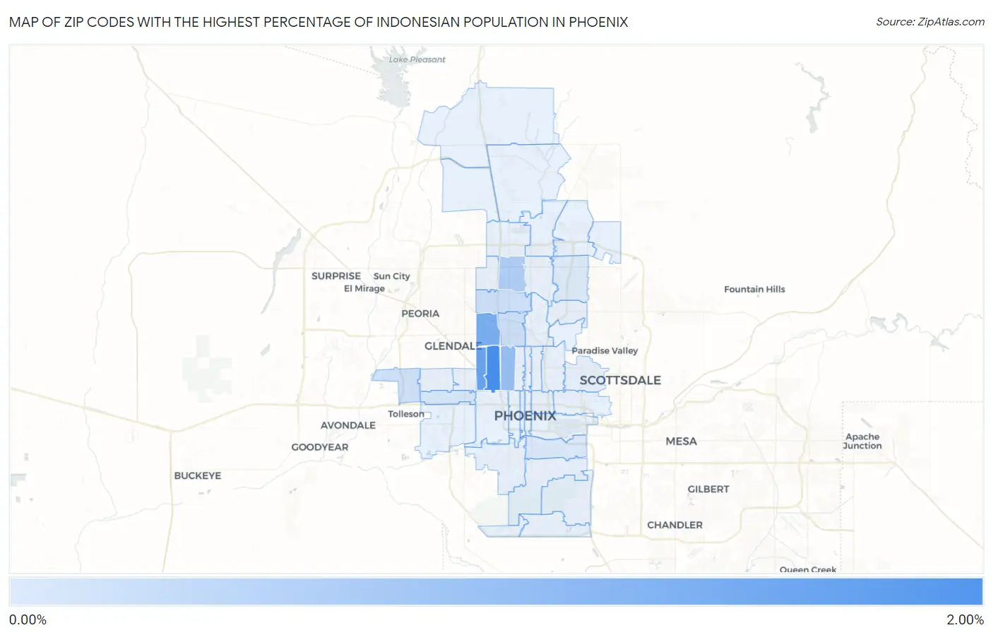 Zip Codes with the Highest Percentage of Indonesian Population in Phoenix Map
