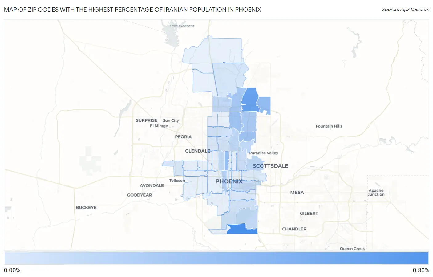 Zip Codes with the Highest Percentage of Iranian Population in Phoenix Map