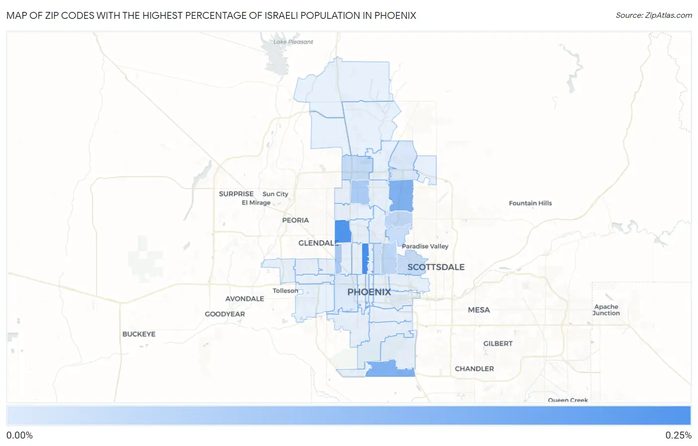 Zip Codes with the Highest Percentage of Israeli Population in Phoenix Map
