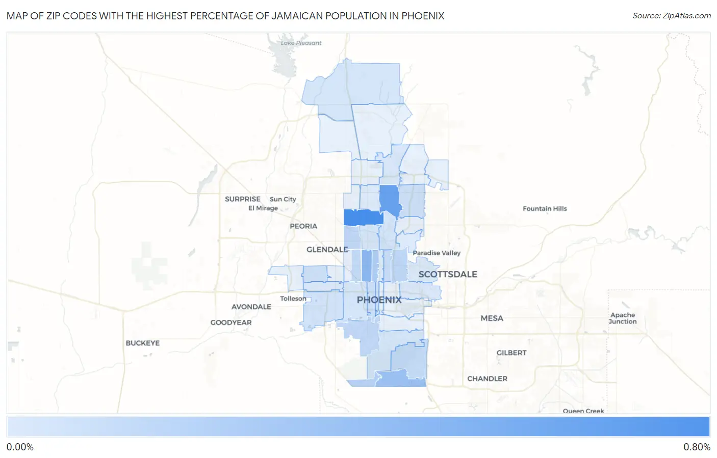 Zip Codes with the Highest Percentage of Jamaican Population in Phoenix Map