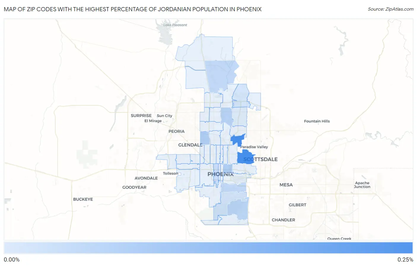 Zip Codes with the Highest Percentage of Jordanian Population in Phoenix Map