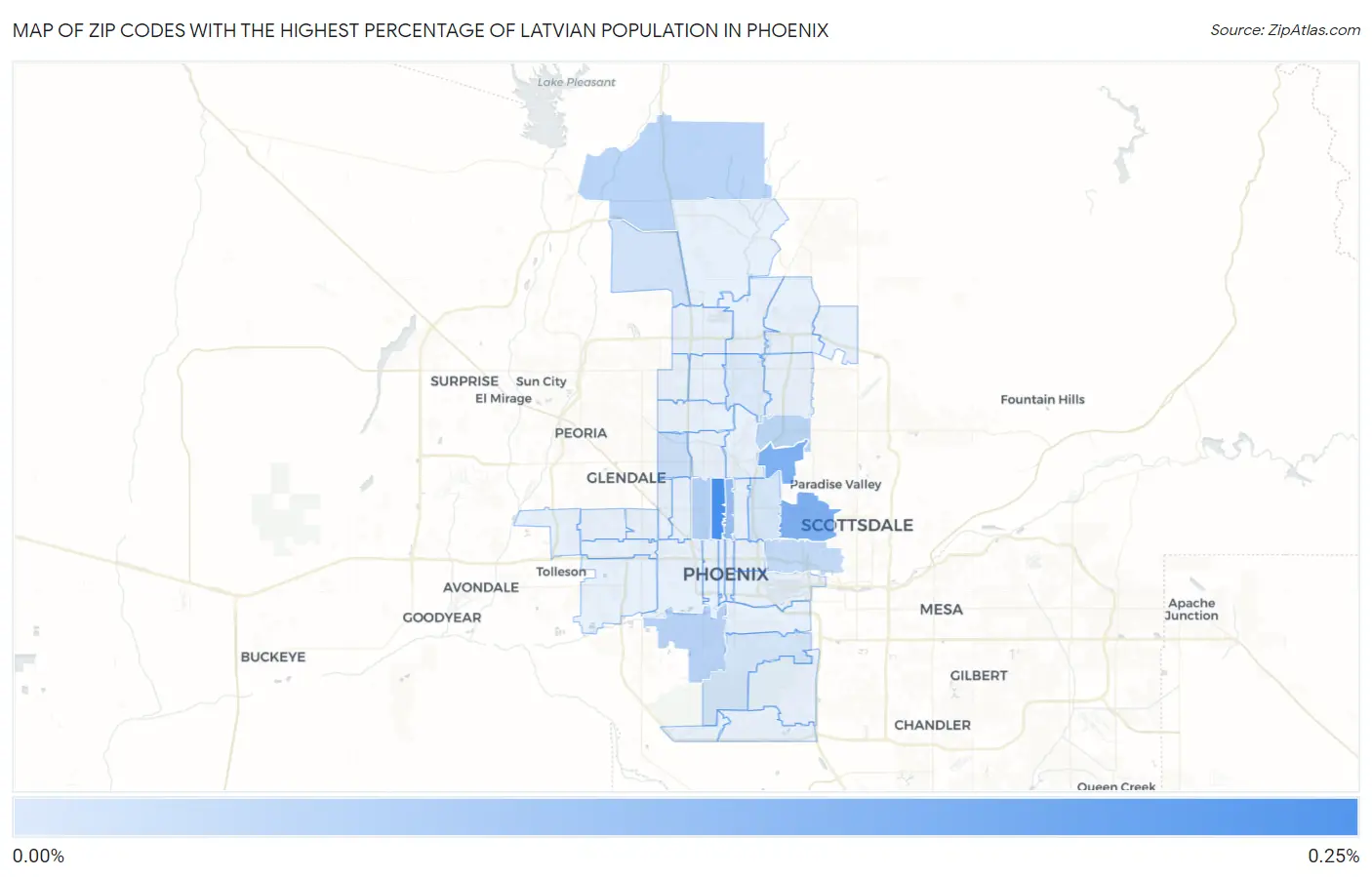 Zip Codes with the Highest Percentage of Latvian Population in Phoenix Map