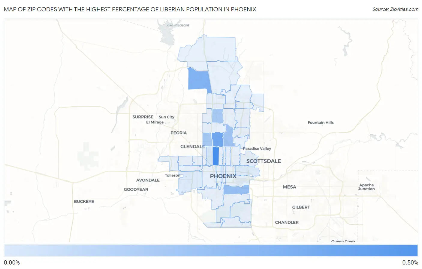 Zip Codes with the Highest Percentage of Liberian Population in Phoenix Map