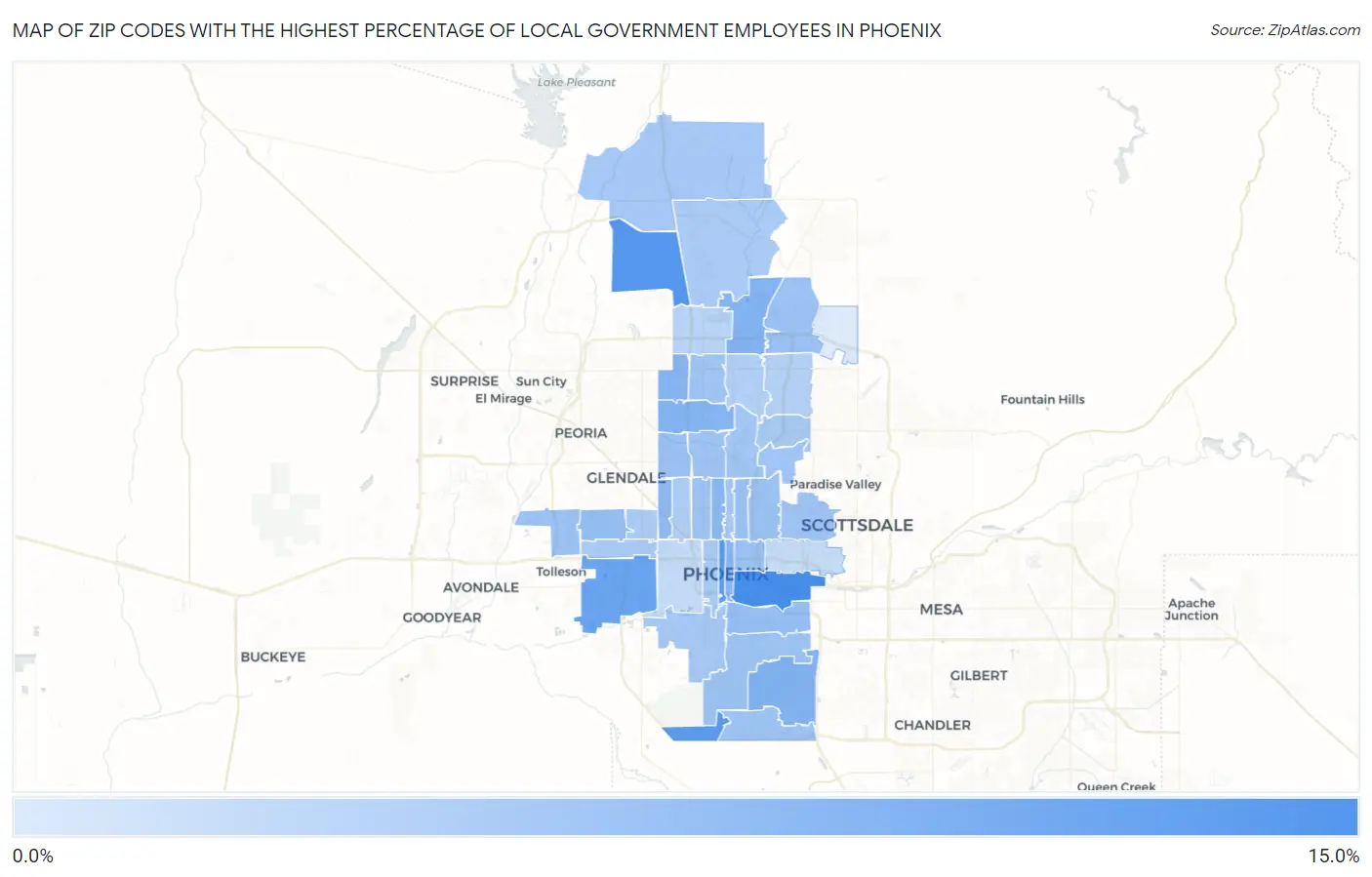 Zip Codes with the Highest Percentage of Local Government Employees in Phoenix Map