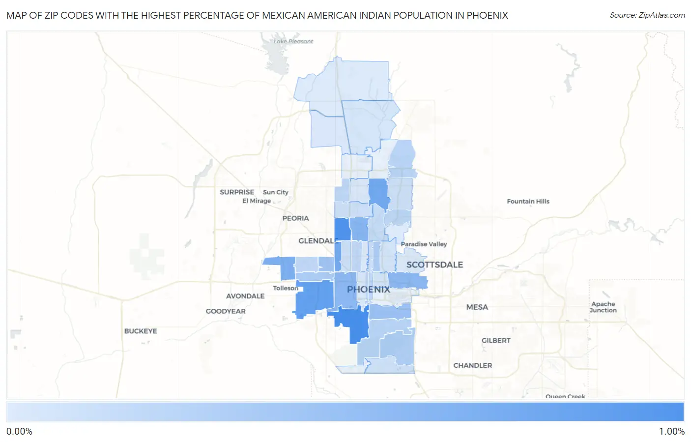 Zip Codes with the Highest Percentage of Mexican American Indian Population in Phoenix Map