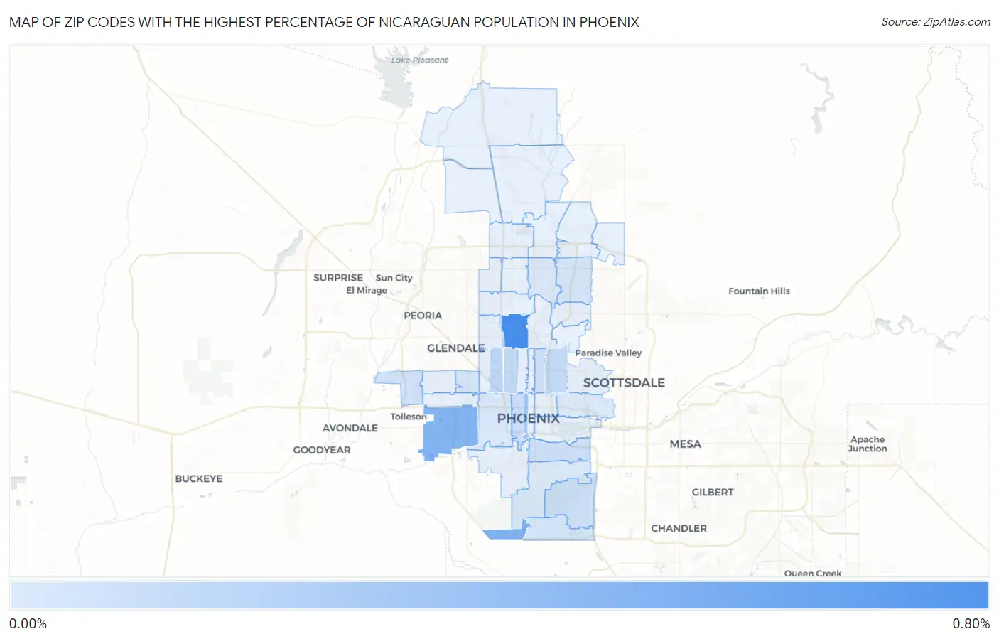 Zip Codes with the Highest Percentage of Nicaraguan Population in Phoenix Map