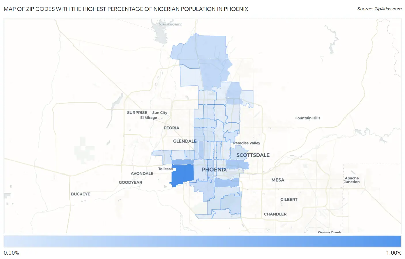 Zip Codes with the Highest Percentage of Nigerian Population in Phoenix Map