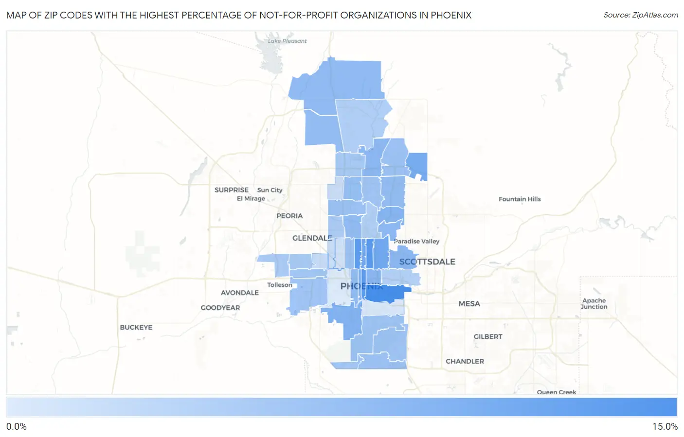 Zip Codes with the Highest Percentage of Not-for-profit Organizations in Phoenix Map