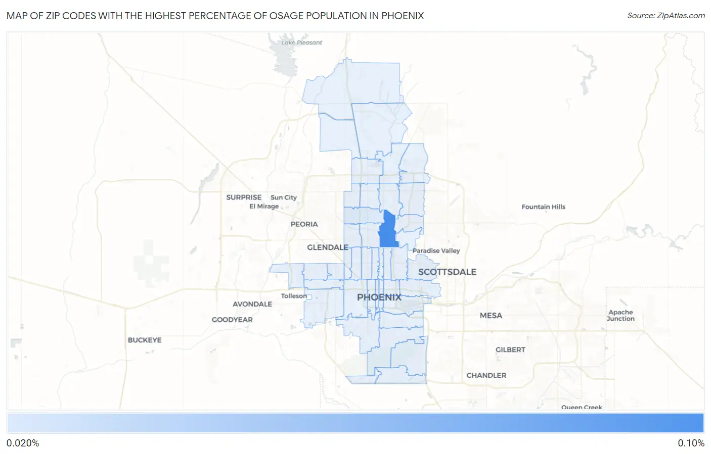 Zip Codes with the Highest Percentage of Osage Population in Phoenix Map