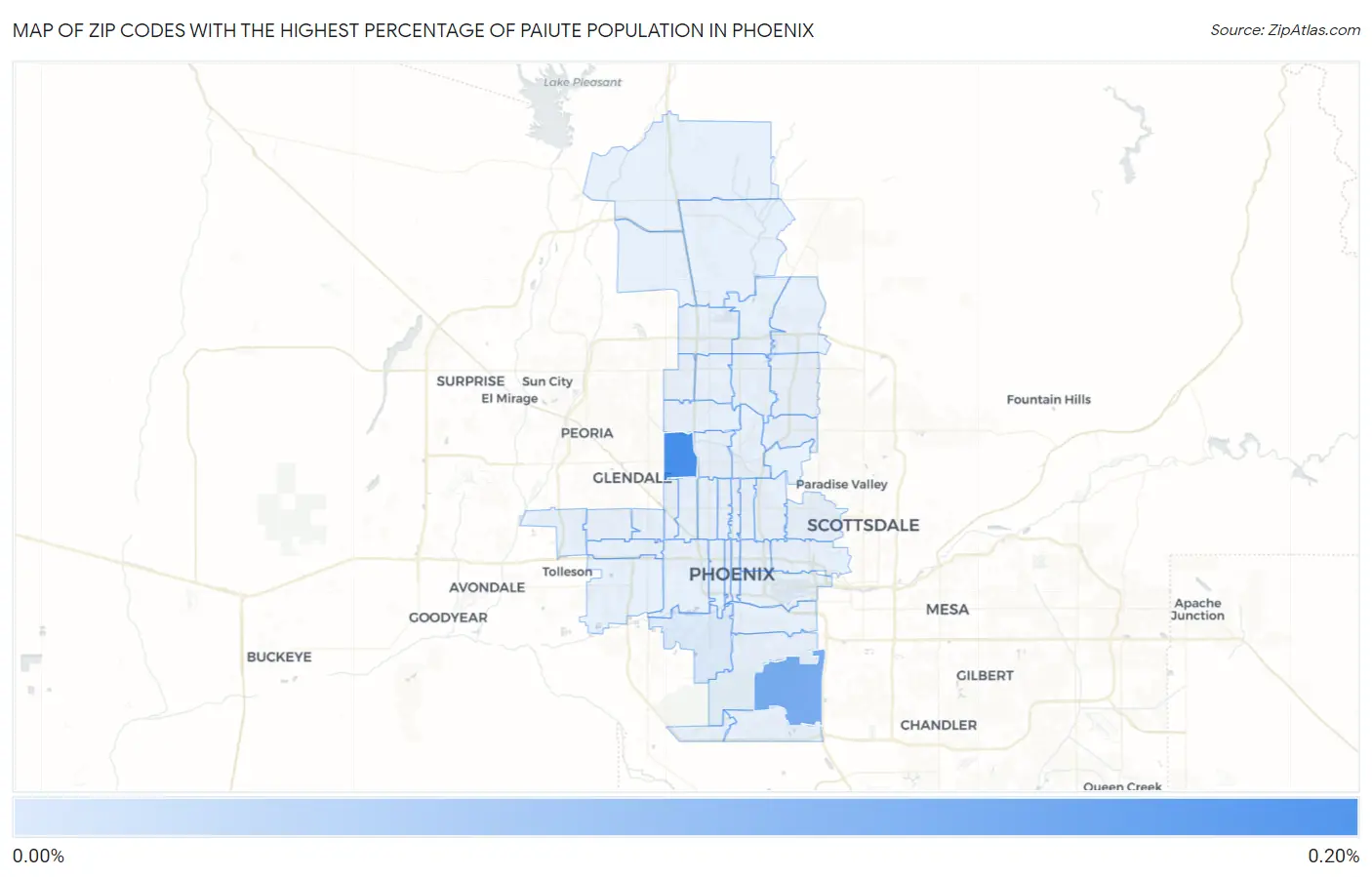 Zip Codes with the Highest Percentage of Paiute Population in Phoenix Map