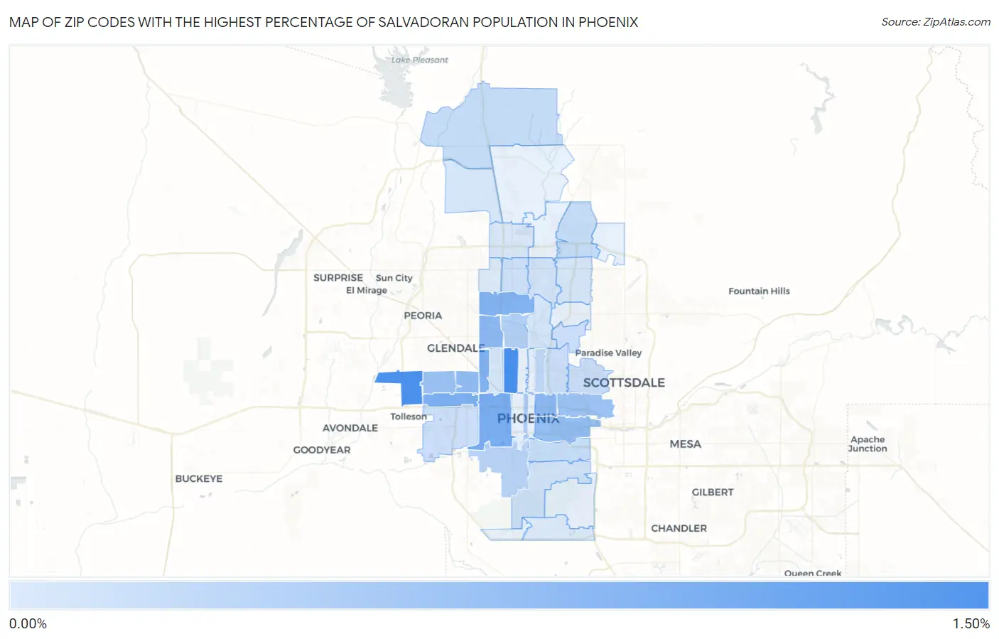 Zip Codes with the Highest Percentage of Salvadoran Population in Phoenix Map
