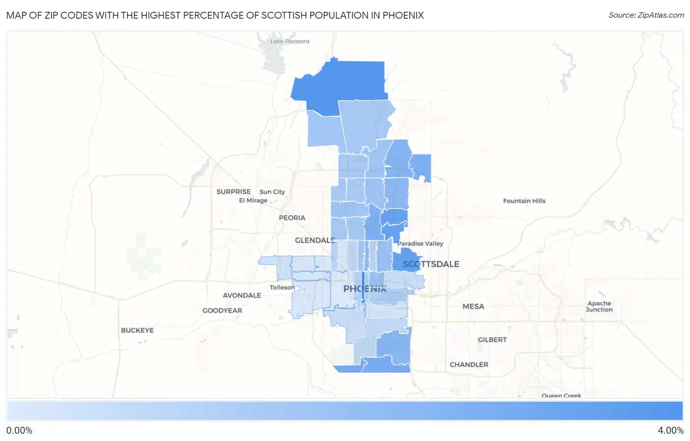 Zip Codes with the Highest Percentage of Scottish Population in Phoenix Map