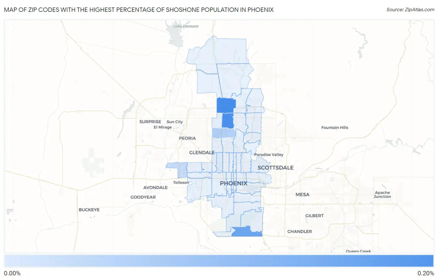 Zip Codes with the Highest Percentage of Shoshone Population in Phoenix Map