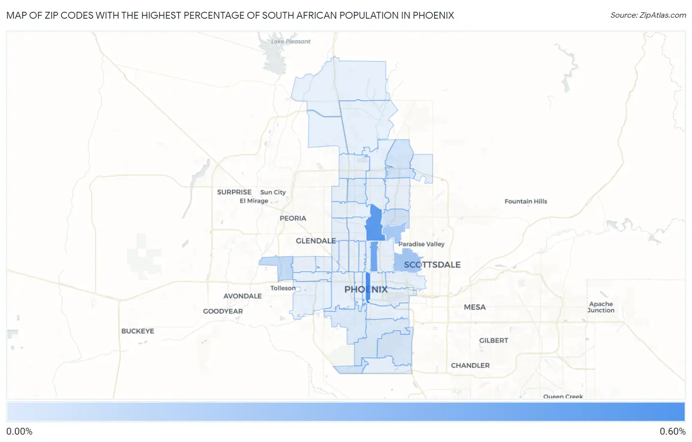 Zip Codes with the Highest Percentage of South African Population in Phoenix Map