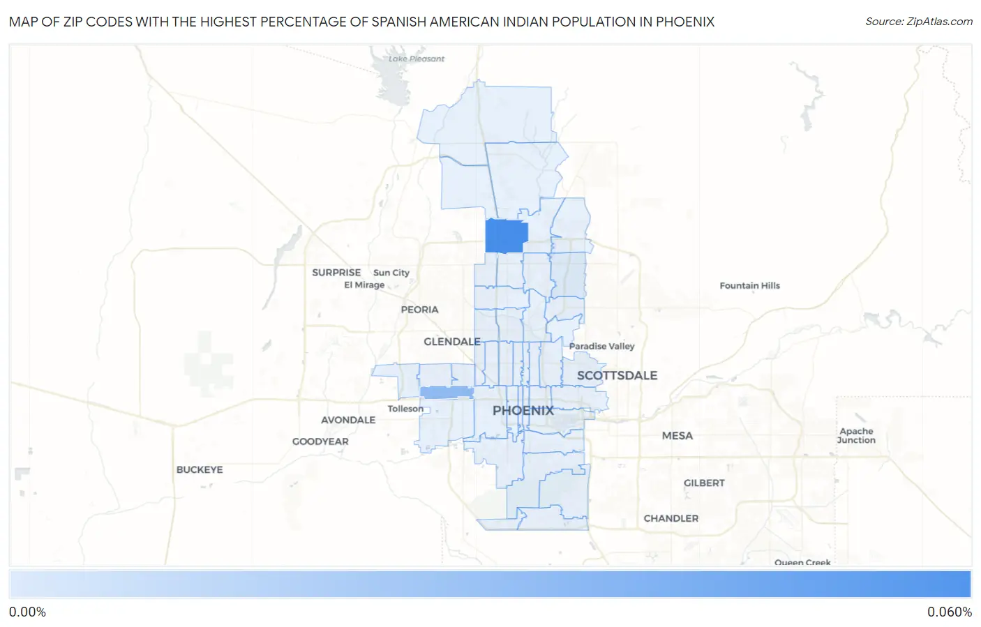 Zip Codes with the Highest Percentage of Spanish American Indian Population in Phoenix Map