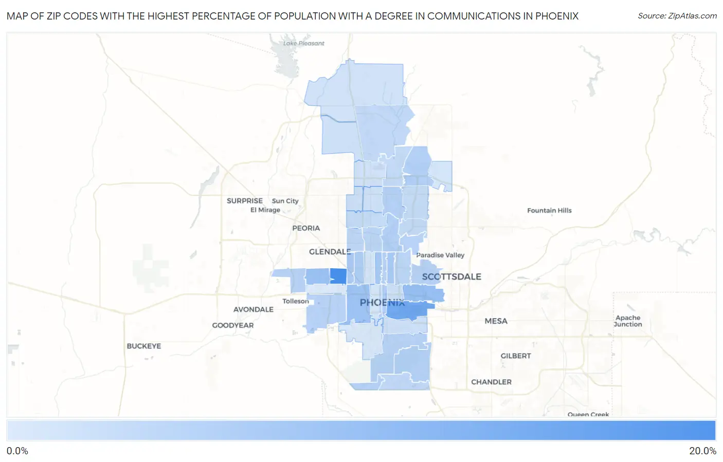 Zip Codes with the Highest Percentage of Population with a Degree in Communications in Phoenix Map