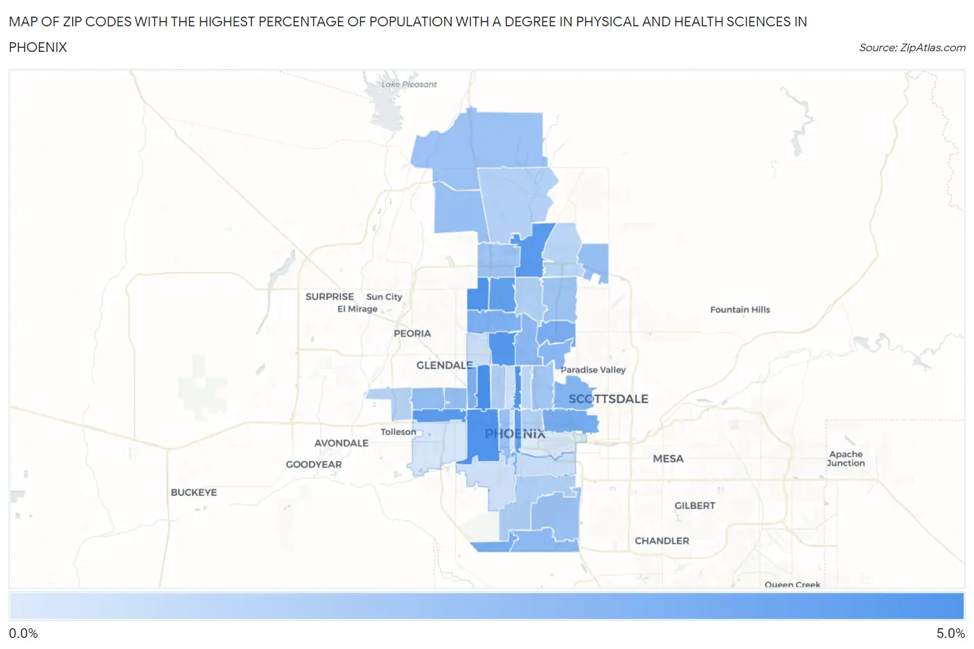 Zip Codes with the Highest Percentage of Population with a Degree in Physical and Health Sciences in Phoenix Map