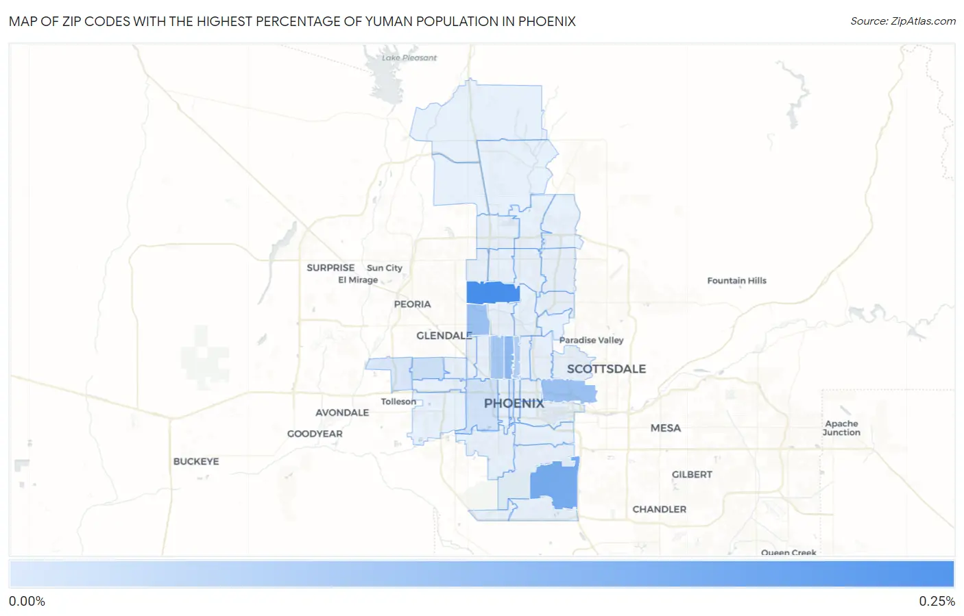 Zip Codes with the Highest Percentage of Yuman Population in Phoenix Map