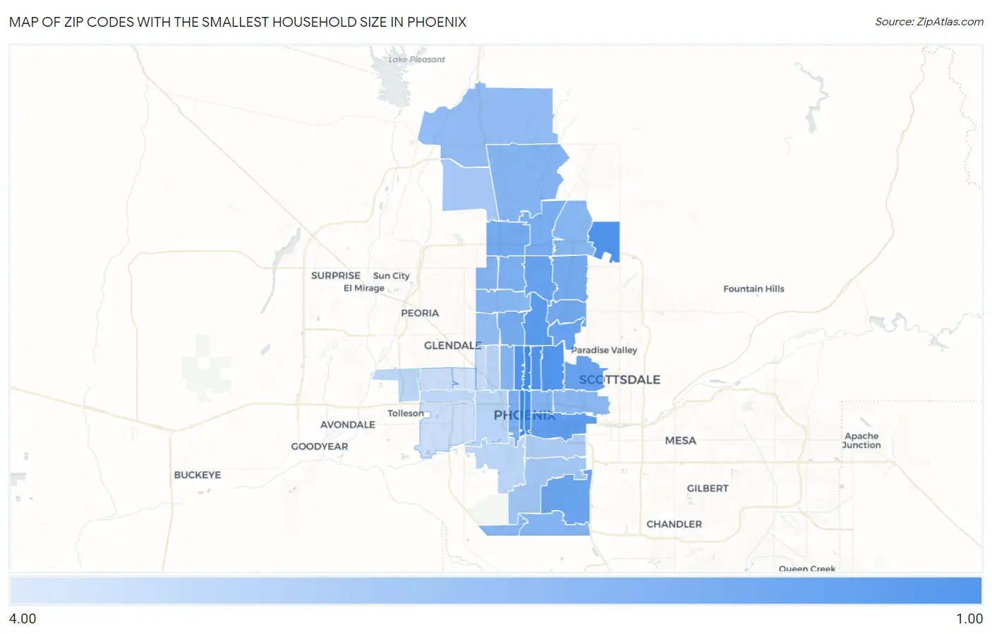 Zip Codes with the Smallest Household Size in Phoenix Map