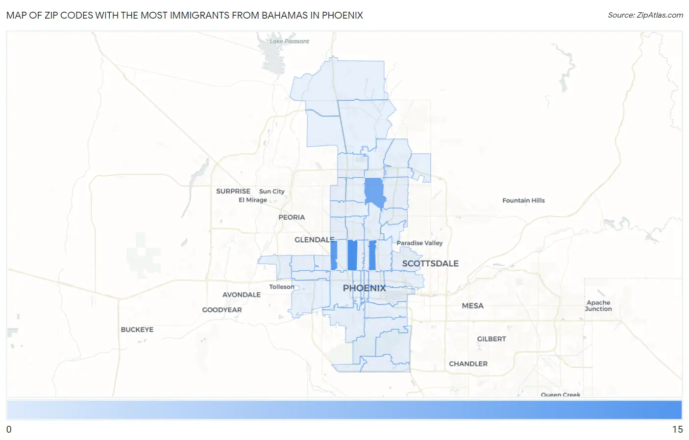 Zip Codes with the Most Immigrants from Bahamas in Phoenix Map