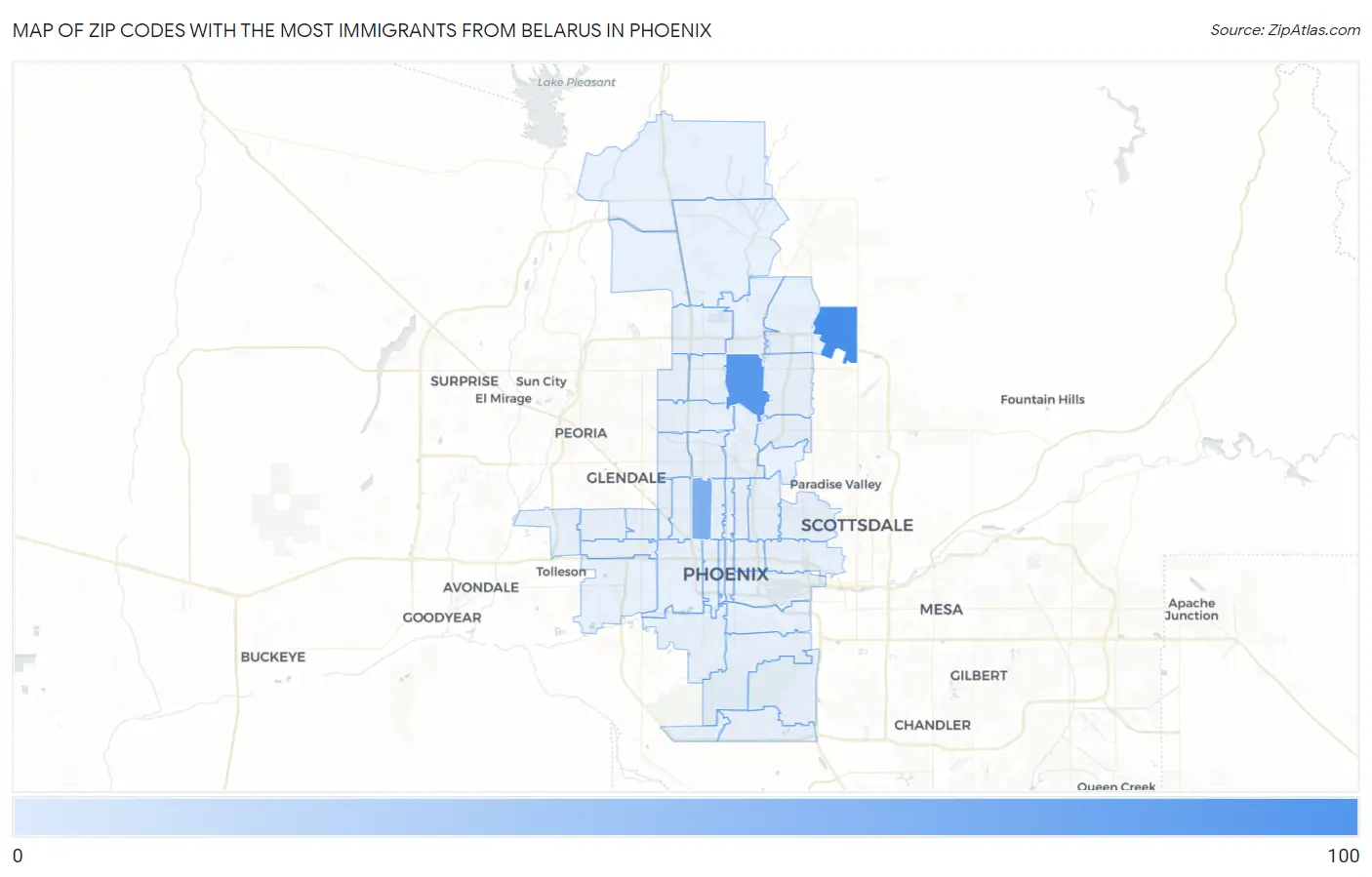 Zip Codes with the Most Immigrants from Belarus in Phoenix Map