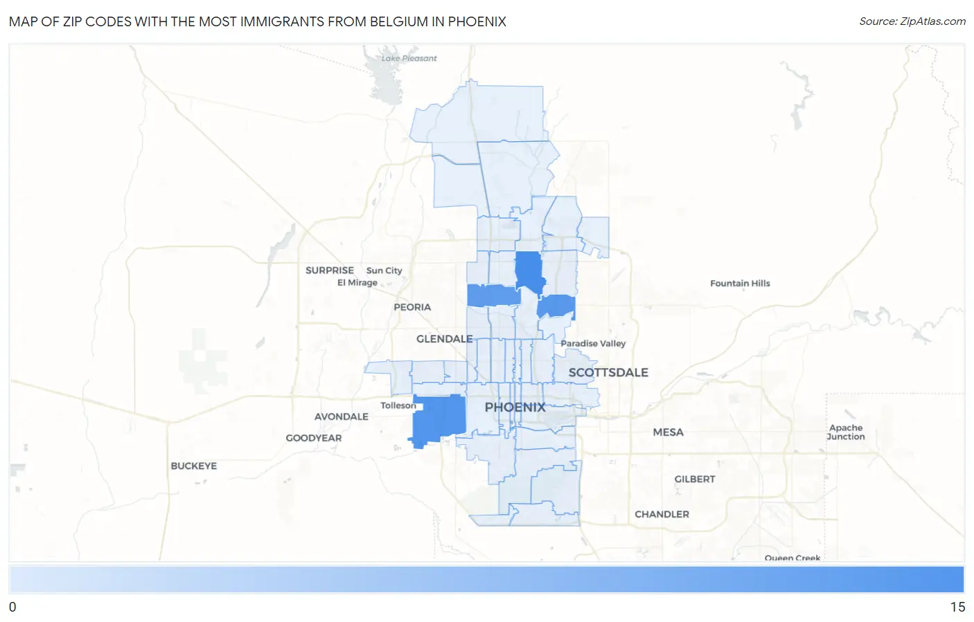 Zip Codes with the Most Immigrants from Belgium in Phoenix Map
