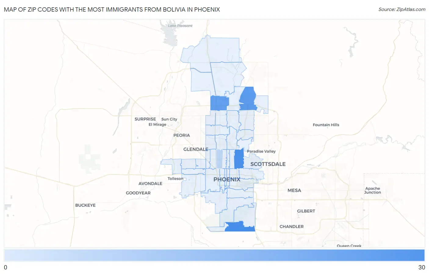 Zip Codes with the Most Immigrants from Bolivia in Phoenix Map