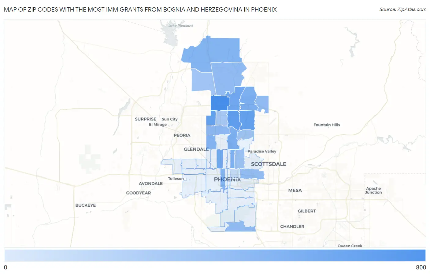 Zip Codes with the Most Immigrants from Bosnia and Herzegovina in Phoenix Map