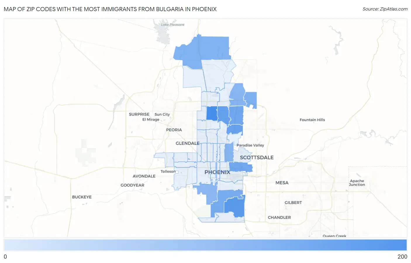Zip Codes with the Most Immigrants from Bulgaria in Phoenix Map