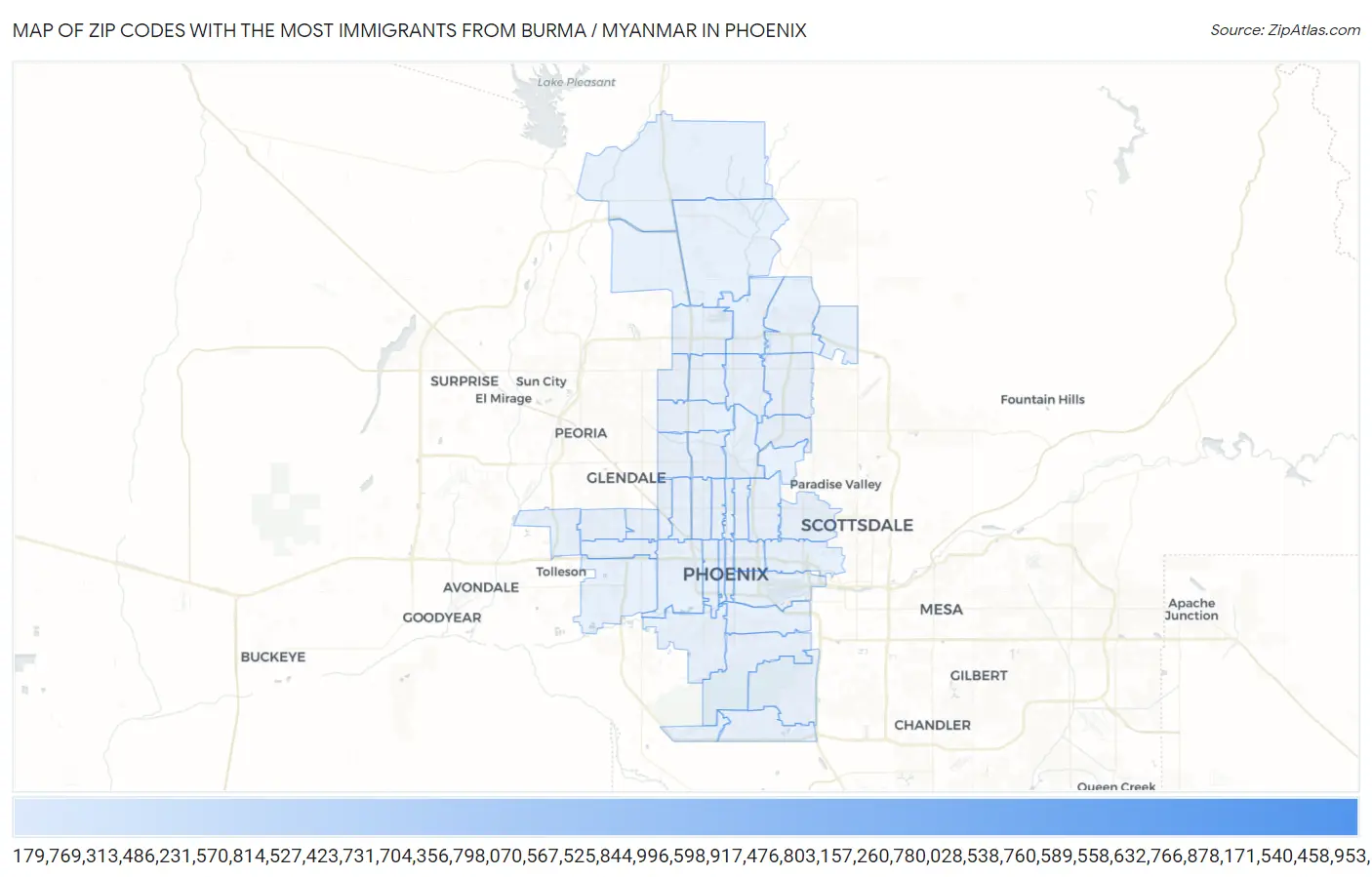 Zip Codes with the Most Immigrants from Burma / Myanmar in Phoenix Map