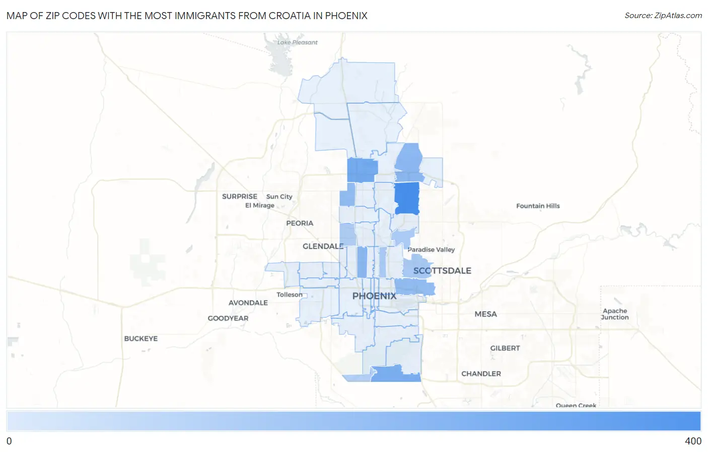Zip Codes with the Most Immigrants from Croatia in Phoenix Map