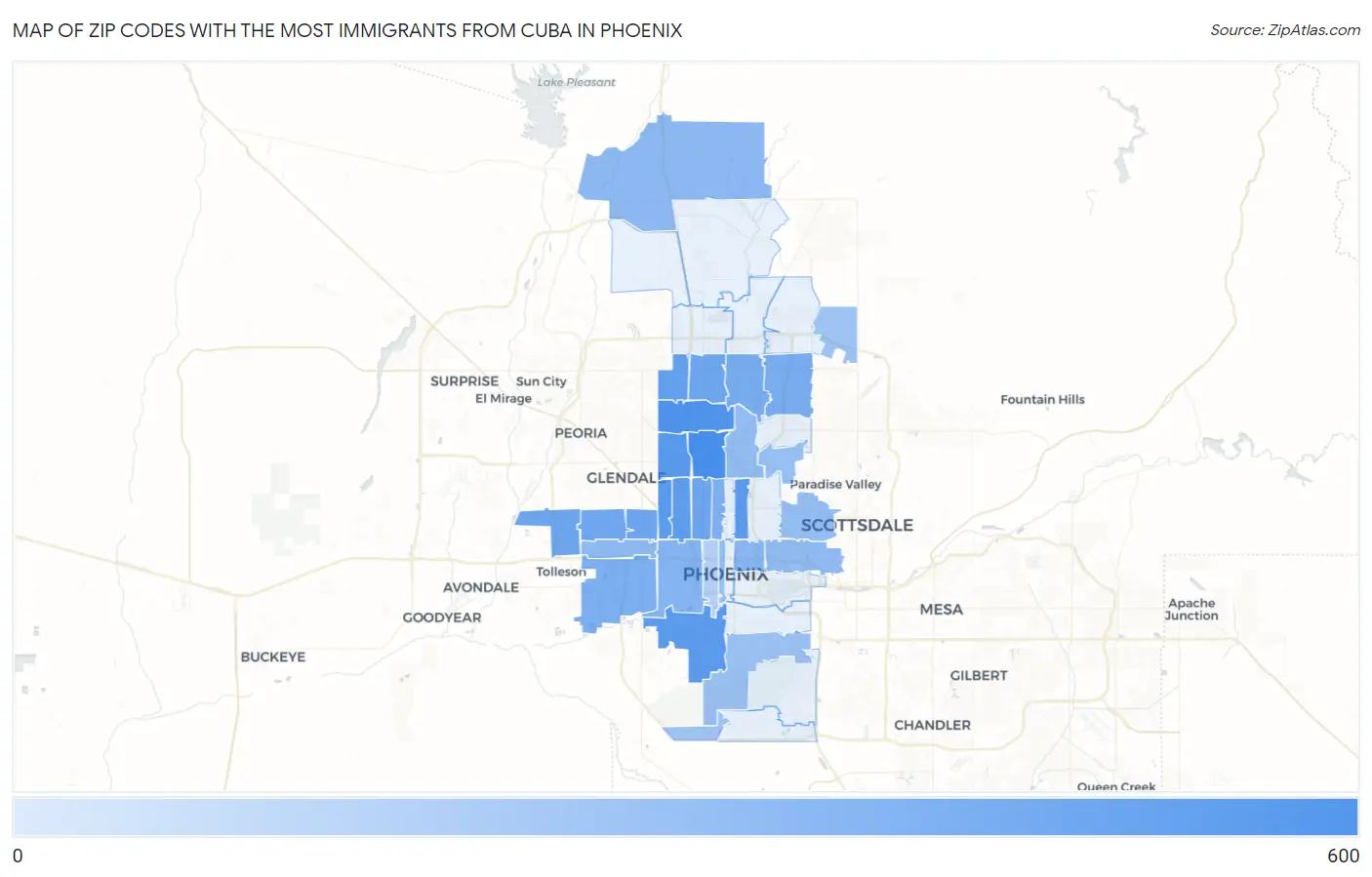 Zip Codes with the Most Immigrants from Cuba in Phoenix Map