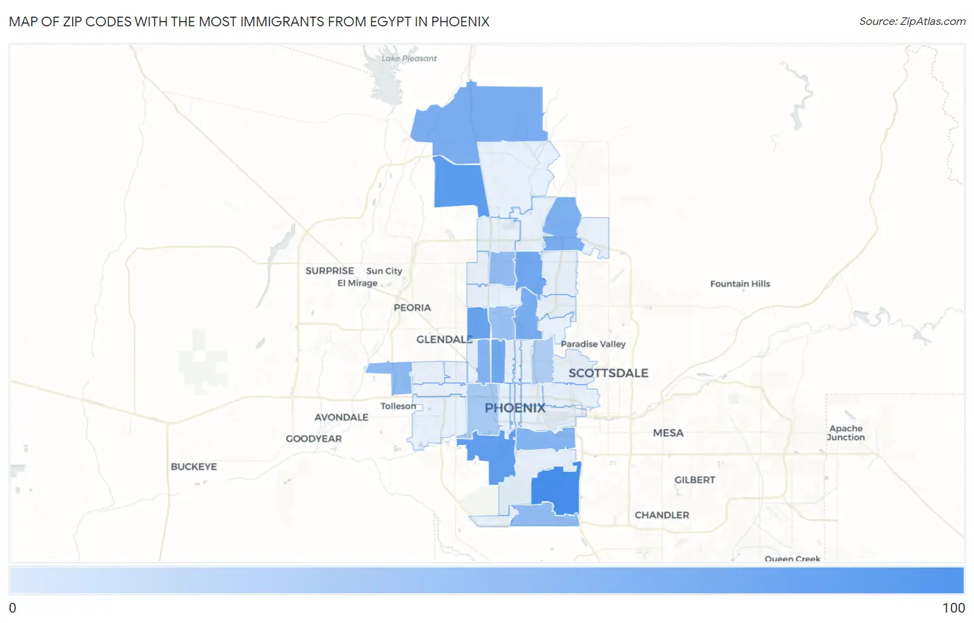 Zip Codes with the Most Immigrants from Egypt in Phoenix Map