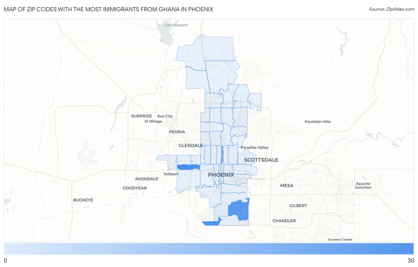 Zip Codes with the Most Immigrants from Ghana in Phoenix Map