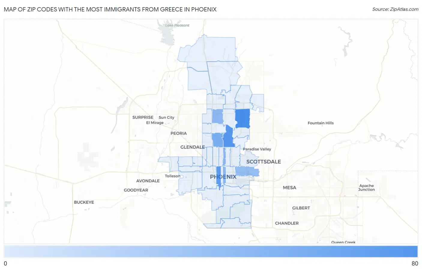 Zip Codes with the Most Immigrants from Greece in Phoenix Map