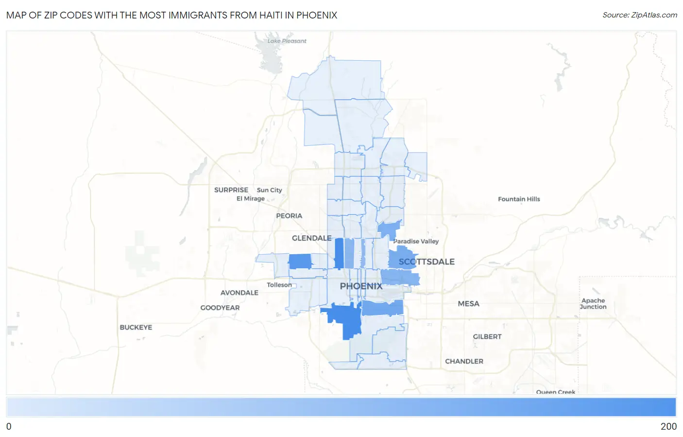 Zip Codes with the Most Immigrants from Haiti in Phoenix Map